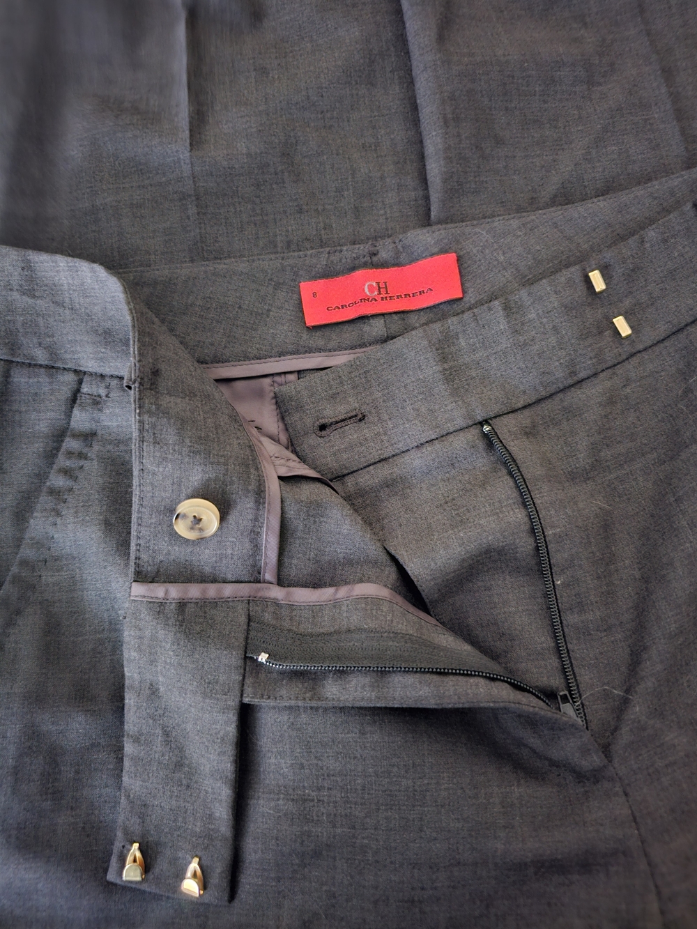 CH Carolina Herrera Gray Wool Blend Straight Leg Dress Pants Trousers Size 8 - Picture 6 of 8